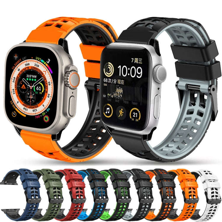For Apple Watch 42mm Twill Dual-row Buckle Silicone Watch Band(Black Orange)