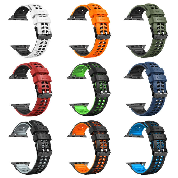 For Apple Watch 42mm Twill Dual-row Buckle Silicone Watch Band(Black Orange)