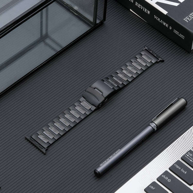 For Apple Watch SE 44mm Safety Buckle Titanium Steel Watch Band(Black)