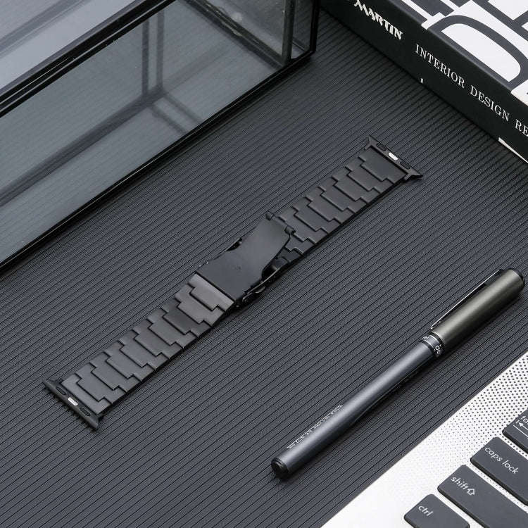 For Apple Watch SE 44mm Safety Buckle Titanium Steel Watch Band(Black)