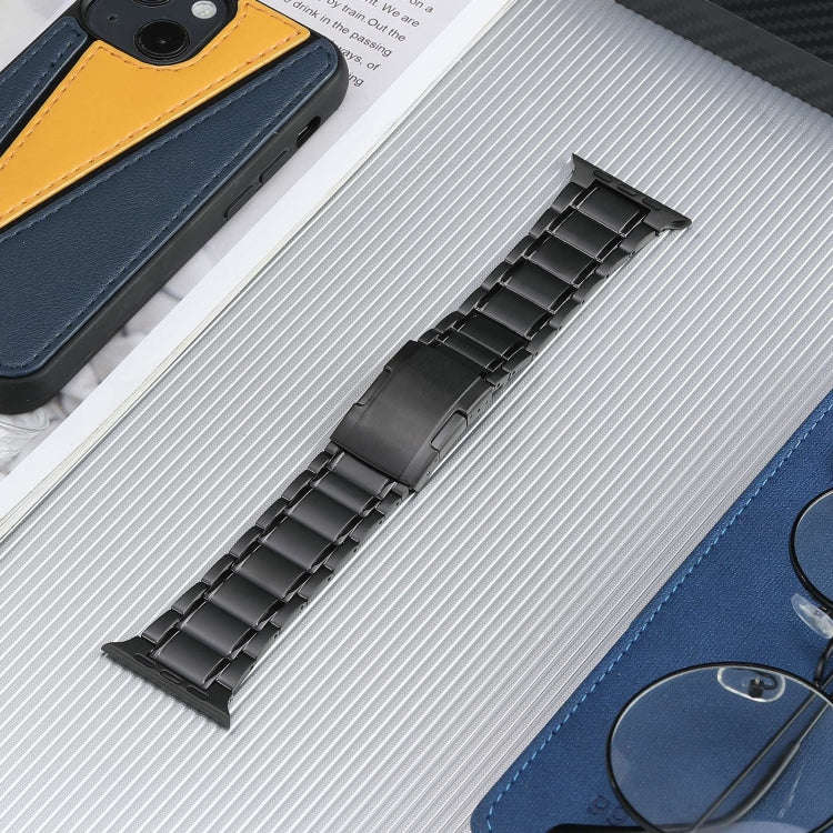 For Apple Watch Series 8 45mm Five Beads Turtle Buckle Titanium Steel Watch Band(Black)