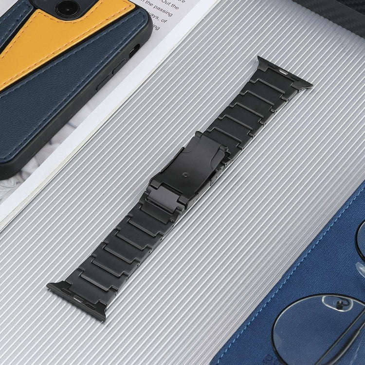 For Apple Watch Series 8 45mm Five Beads Turtle Buckle Titanium Steel Watch Band(Black)