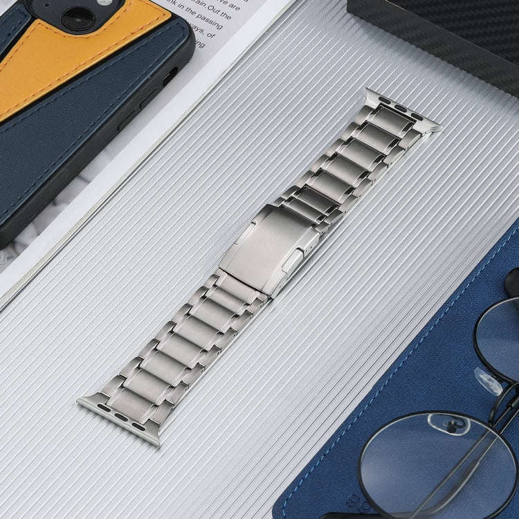 For Apple Watch Series 7 45mm Five Beads Turtle Buckle Titanium Steel Watch Band(Silver)