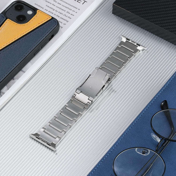 For Apple Watch Series 7 45mm Five Beads Turtle Buckle Titanium Steel Watch Band(Silver)
