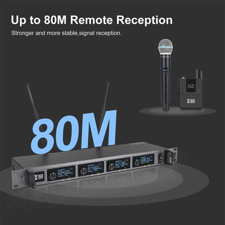 XTUGA A140-B Wireless Microphone System 4 BodyPack Headset Lavalier Microphone(UK Plug)