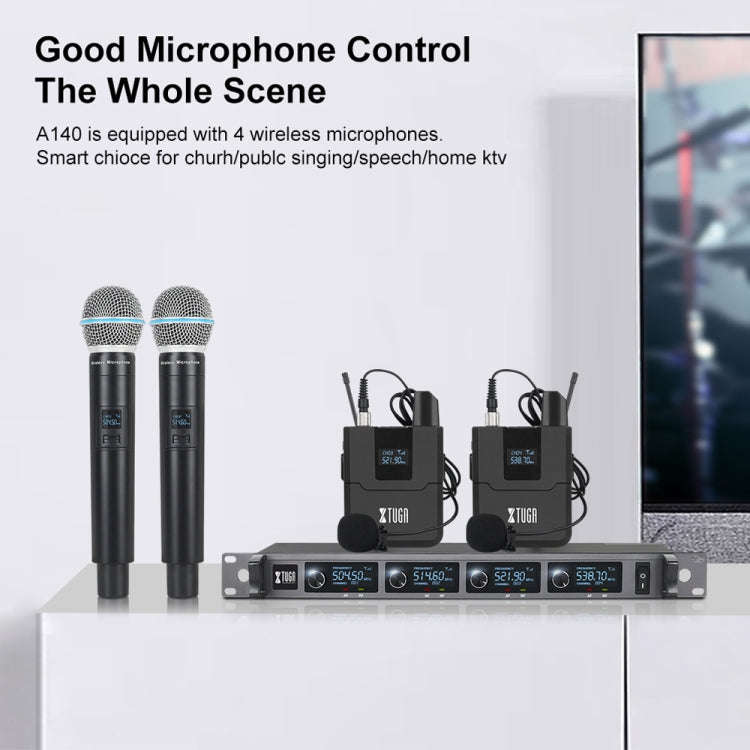XTUGA A140-B Wireless Microphone System 4 BodyPack Headset Lavalier Microphone(US Plug)