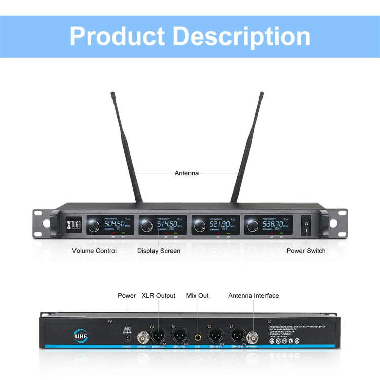 XTUGA A140-B Wireless Microphone System 4 BodyPack Headset Lavalier Microphone(US Plug)