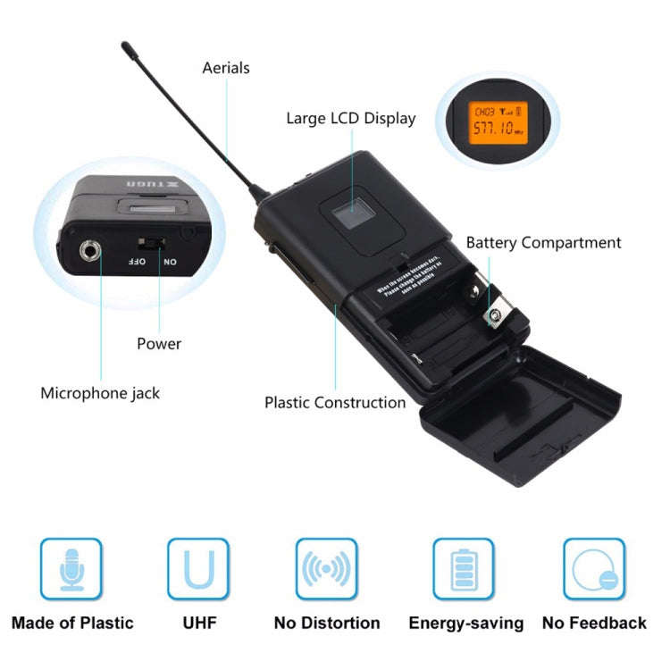 XTUGA A400-HB Professional 4-Channel UHF Wireless Microphone System with 2 Handheld & 2 Headset M...
