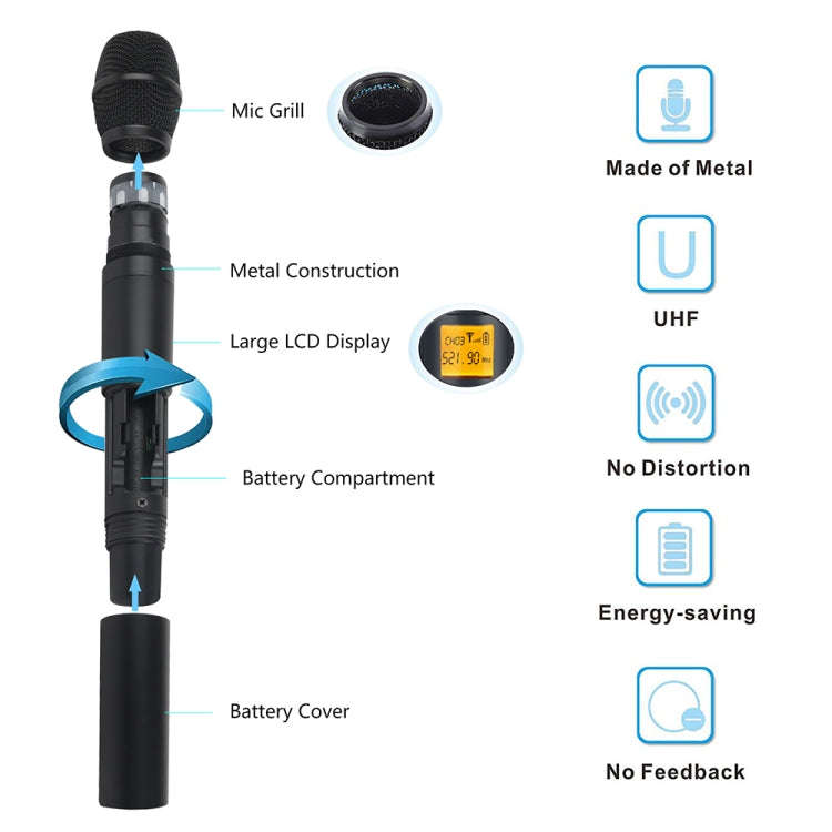XTUGA A400-HB Professional 4-Channel UHF Wireless Microphone System with 2 Handheld & 2 Headset M...
