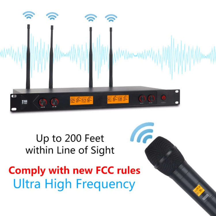 XTUGA A400-HB Professional 4-Channel UHF Wireless Microphone System with 2 Handheld & 2 Headset M...