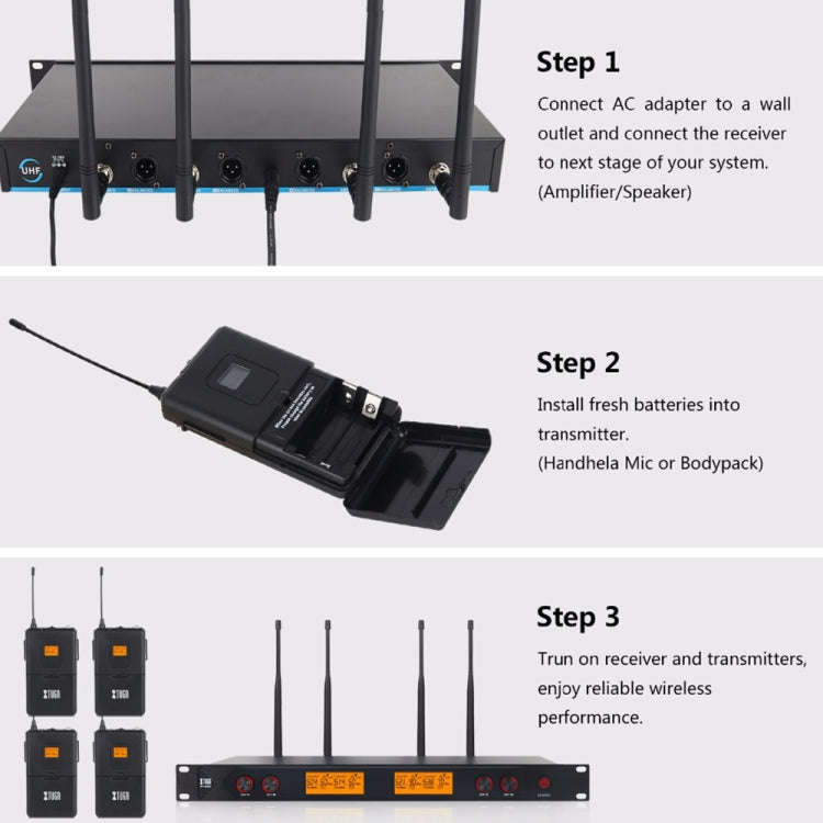 XTUGA A400-HB Professional 4-Channel UHF Wireless Microphone System with 2 Handheld & 2 Headset M...