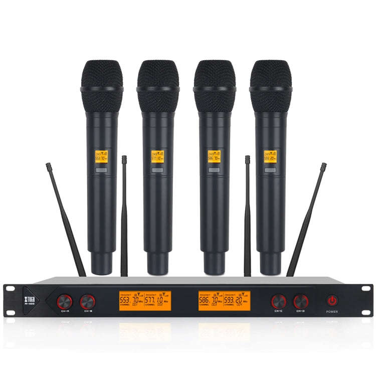XTUGA A400-H Professional 4-Channel UHF Wireless Microphone System with 4 Handheld Microphone(US ...
