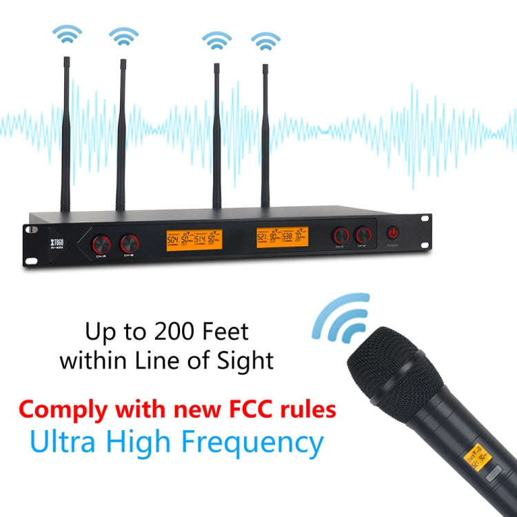 XTUGA A400-H Professional 4-Channel UHF Wireless Microphone System with 4 Handheld Microphone(US ...