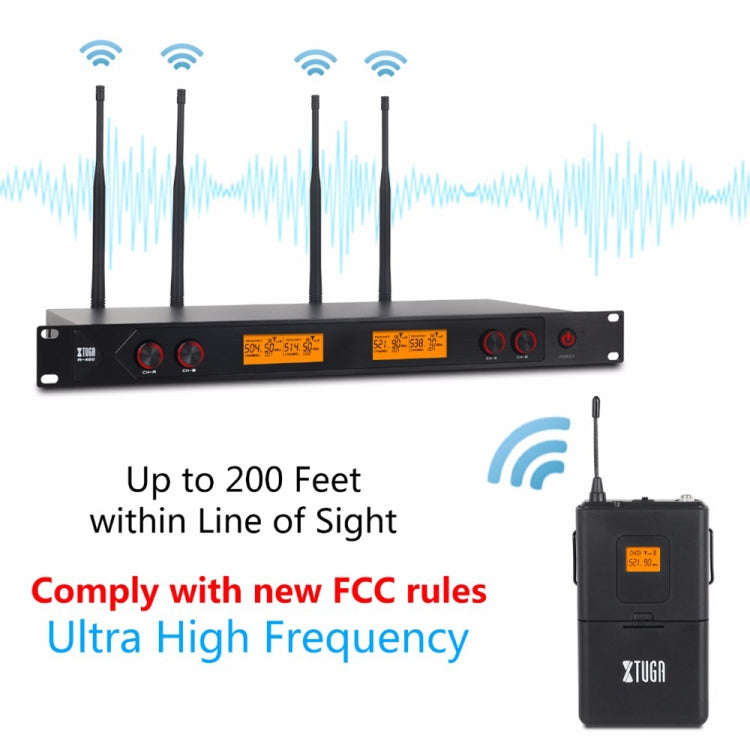 XTUGA A400-B Professional 4-Channel UHF Wireless Microphone System with 4 BodyPack Lavalier Heads...