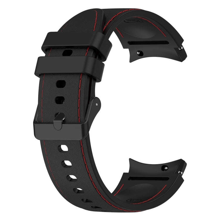 For Samsung Galaxy Watch 6 / 6 Classic Leather Black Buckle Silicone Watch Band, Size:L Size(Blac...
