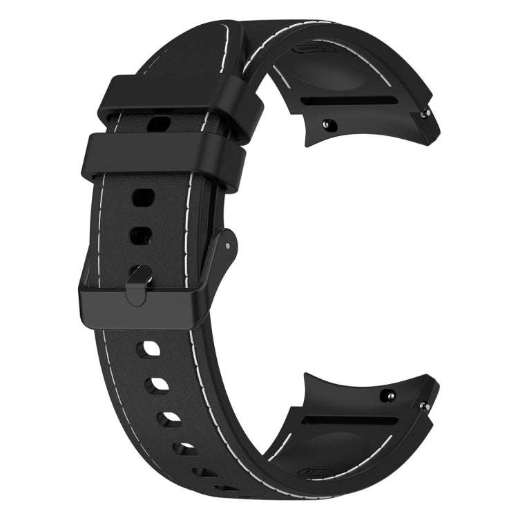 For Samsung Galaxy Watch 6 / 6 Classic Leather Black Buckle Silicone Watch Band, Size:L Size(Blac...