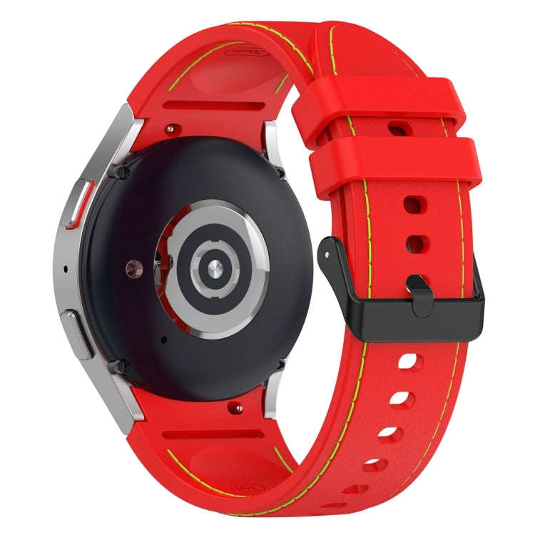 For Samsung Galaxy Watch 6 / 6 Classic Leather Black Buckle Silicone Watch Band, Size:L Size(Red)