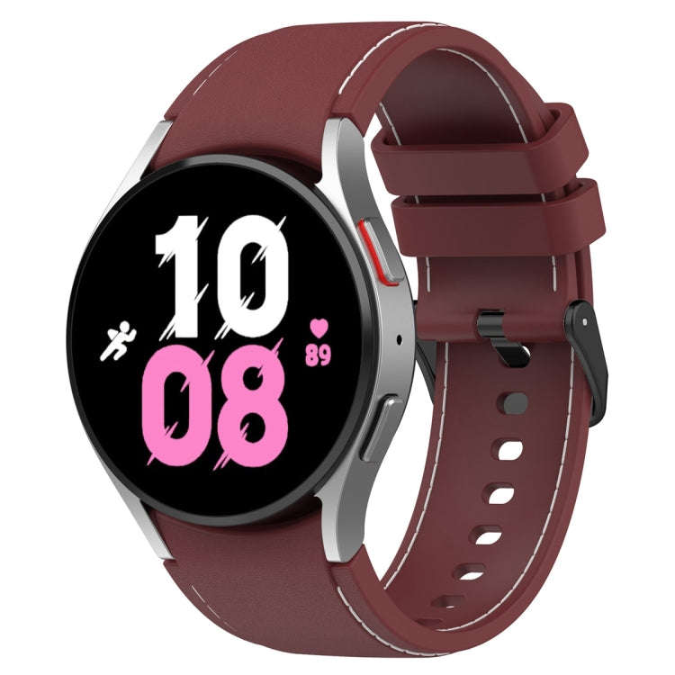 For Samsung Galaxy Watch 6 / 6 Classic Leather Black Buckle Silicone Watch Band, Size:L Size(Wine...