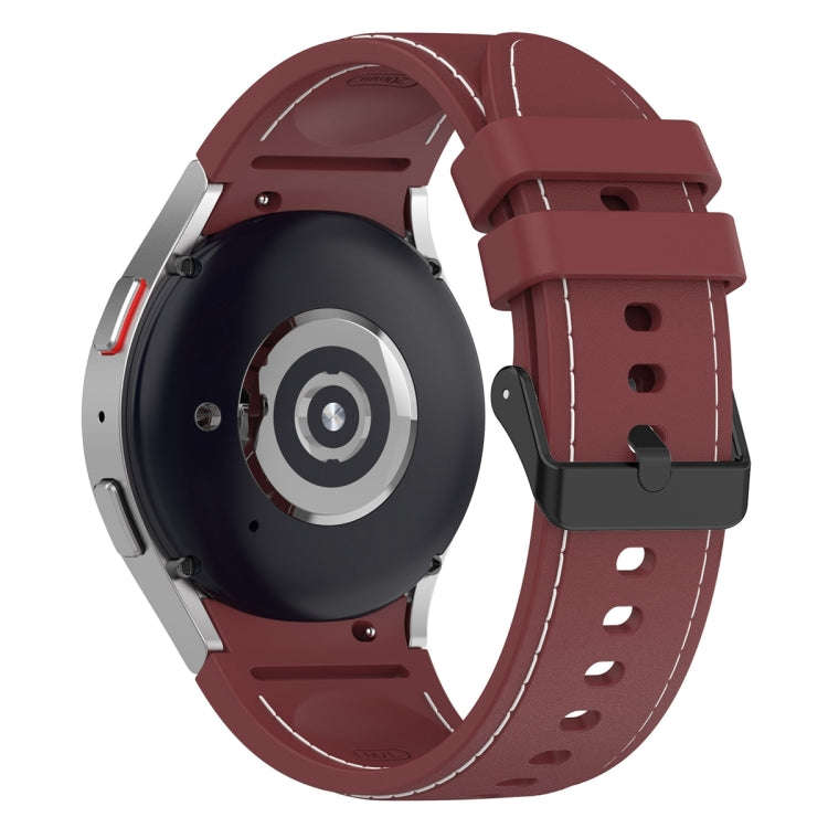 For Samsung Galaxy Watch 6 / 6 Classic Leather Black Buckle Silicone Watch Band, Size:L Size(Wine...