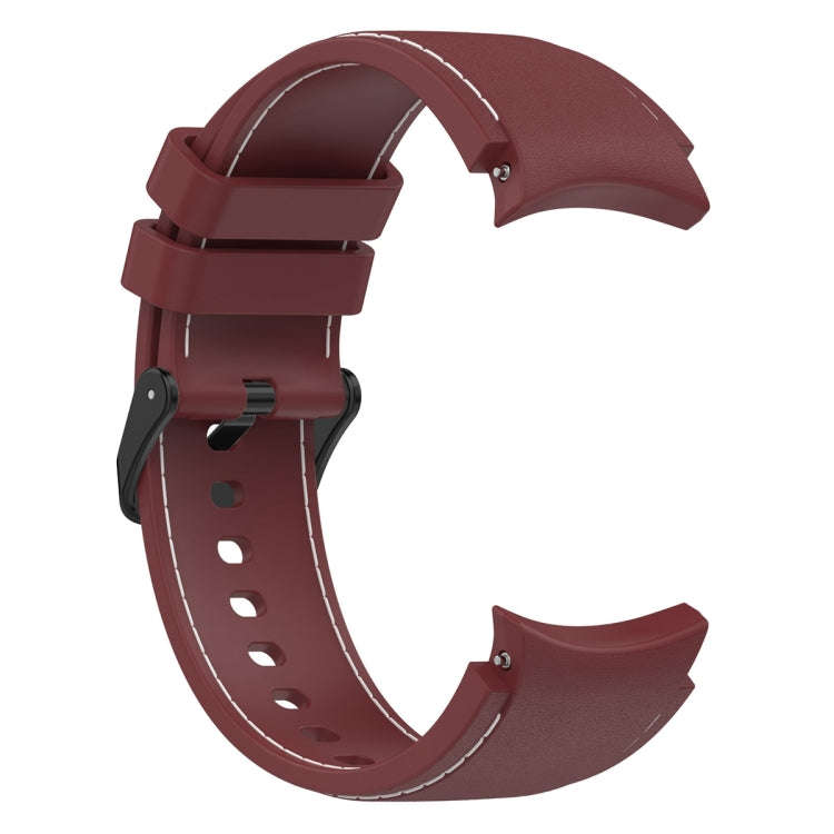For Samsung Galaxy Watch 6 / 6 Classic Leather Black Buckle Silicone Watch Band, Size:L Size(Wine...
