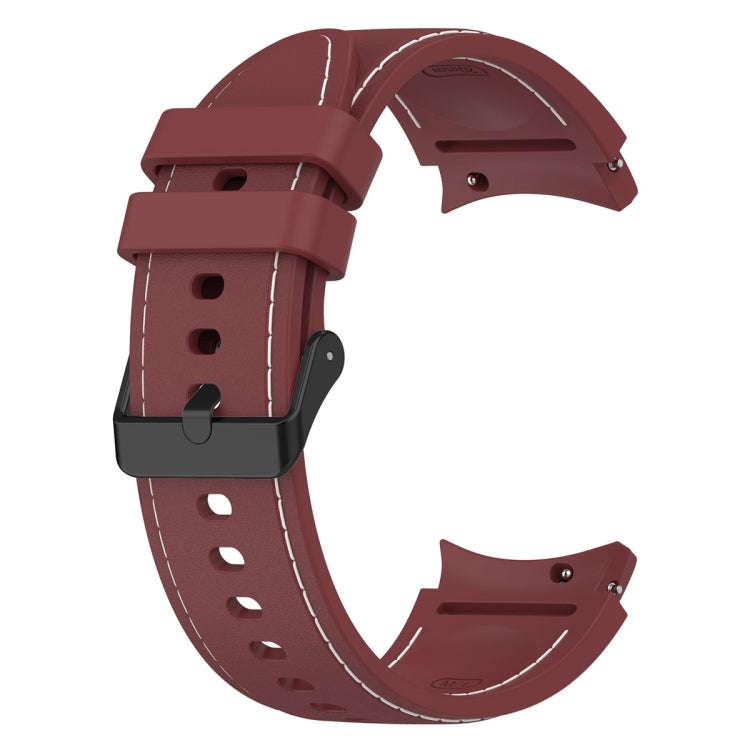 For Samsung Galaxy Watch 6 / 6 Classic Leather Black Buckle Silicone Watch Band, Size:L Size(Wine...