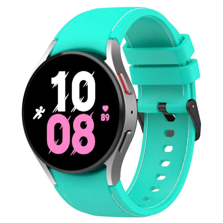 For Samsung Galaxy Watch 6 / 6 Classic Leather Black Buckle Silicone Watch Band, Size:L Size(Teal)