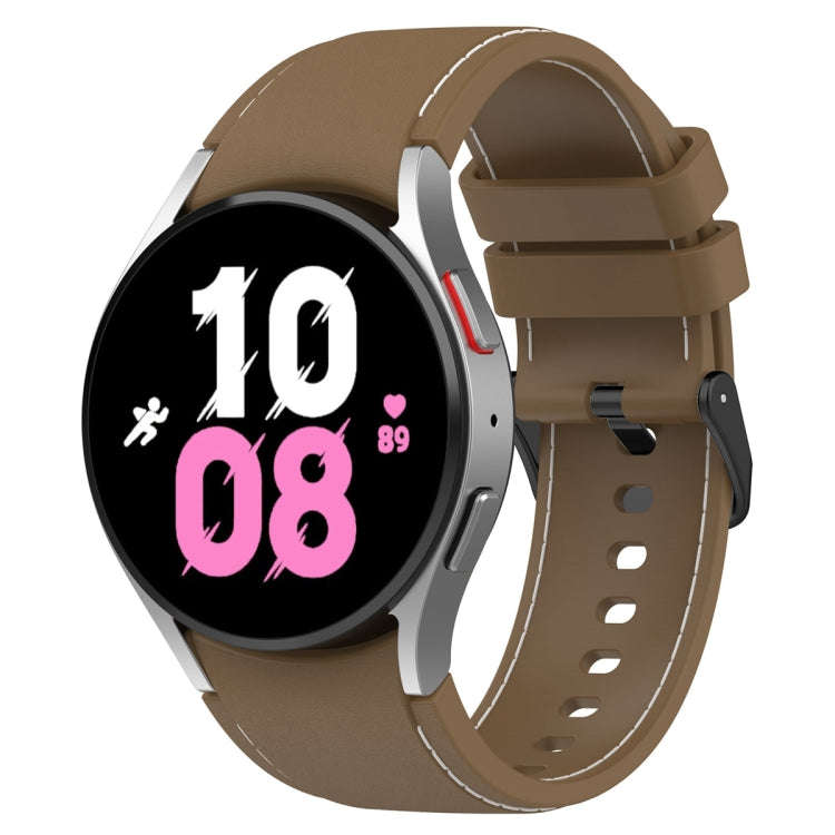 For Samsung Galaxy Watch 6 / 6 Classic Leather Black Buckle Silicone Watch Band, Size:L Size(Brown)