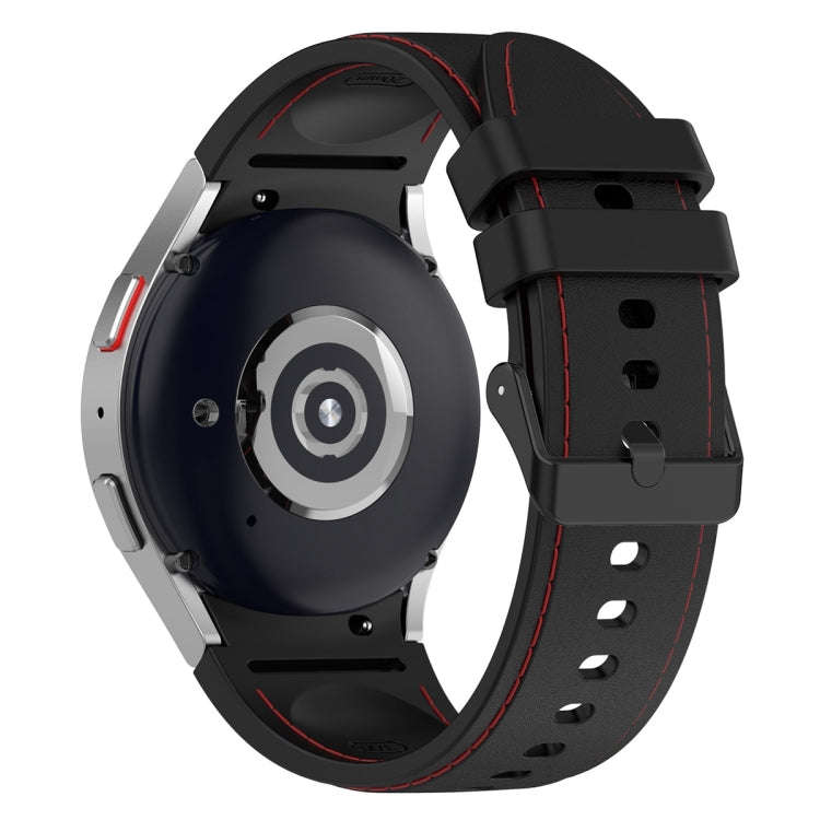 For Samsung Galaxy Watch 6 / 6 Classic Leather Black Buckle Silicone Watch Band, Size:S Size(Blac...
