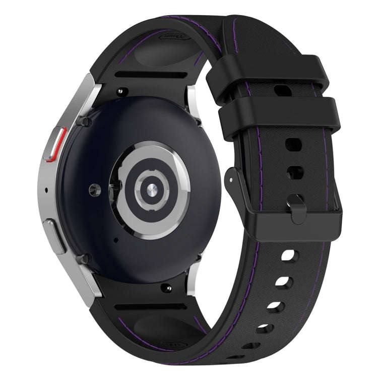 For Samsung Galaxy Watch 6 / 6 Classic Leather Black Buckle Silicone Watch Band, Size:S Size(Blac...