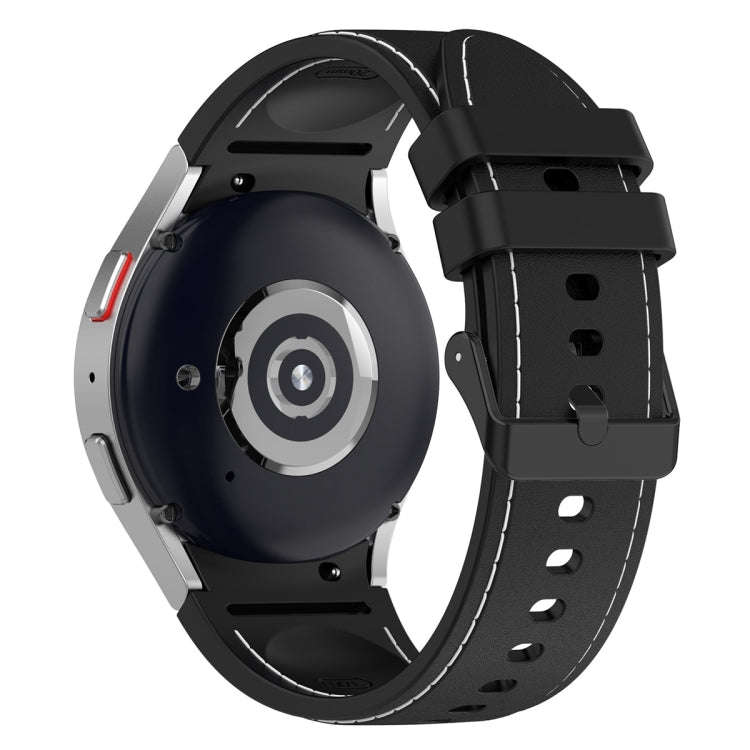 For Samsung Galaxy Watch 6 / 6 Classic Leather Black Buckle Silicone Watch Band, Size:S Size(Blac...