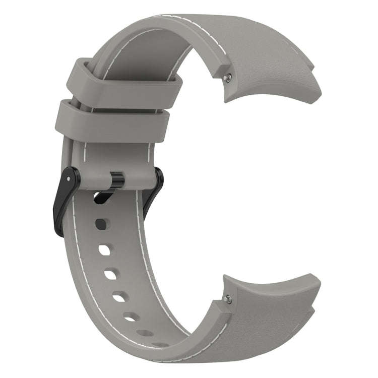 For Samsung Galaxy Watch 6 / 6 Classic Leather Black Buckle Silicone Watch Band, Size:S Size(Grey)