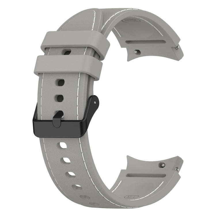 For Samsung Galaxy Watch 6 / 6 Classic Leather Black Buckle Silicone Watch Band, Size:S Size(Grey)