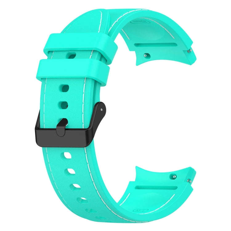For Samsung Galaxy Watch 6 / 6 Classic Leather Black Buckle Silicone Watch Band, Size:S Size(Teal)
