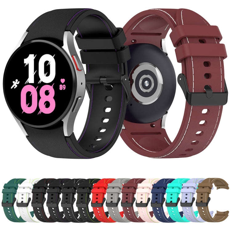 For Samsung Galaxy Watch 6 / 6 Classic Leather Black Buckle Silicone Watch Band, Size:L Size(Teal)