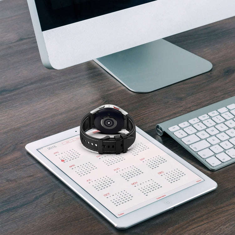 For Samsung Galaxy Watch 6 / 6 Classic Leather Black Buckle Silicone Watch Band, Size:S Size(Purple)