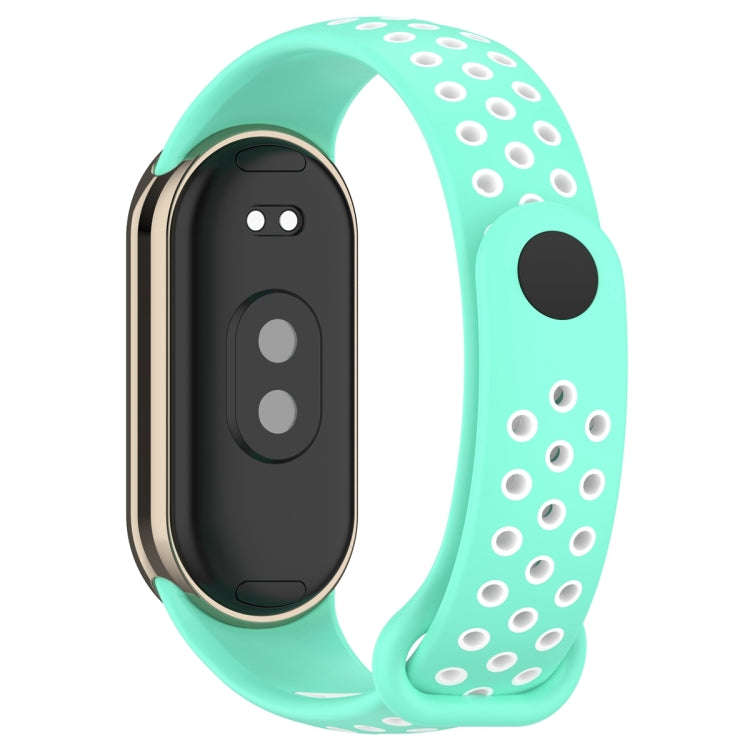 For Xiaomi Mi Band 8 Two Color Nail Buckle Silicone Watch Band(Teal White)