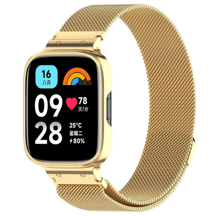 For Redmi Watch 3 Lite / Watch 3 Active 2 in 1 Milan Metal Watch Band with Watch Frame(Gold)