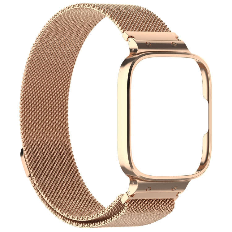 For Redmi Watch 3 Lite / Watch 3 Active 2 in 1 Milan Metal Watch Band with Watch Frame(Rose Gold)