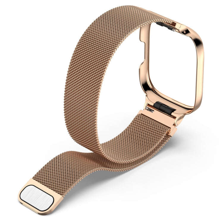 For Redmi Watch 3 Lite / Watch 3 Active 2 in 1 Milan Metal Watch Band with Watch Frame(Rose Gold)