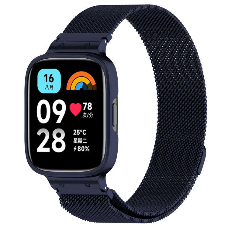 For Redmi Watch 3 Lite / Watch 3 Active 2 in 1 Milan Metal Watch Band with Watch Frame(Midnight B...