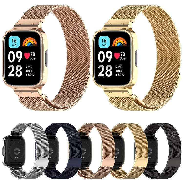 For Redmi Watch 3 Lite / Watch 3 Active 2 in 1 Milan Metal Watch Band with Watch Frame(Rose Gold)