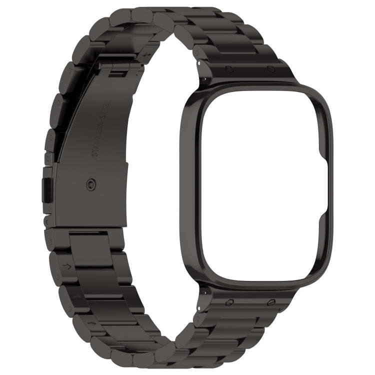 For Redmi Watch 3 Lite / Watch 3 Active 2 in 1 Three-bead Metal Watch Band with Watch Frame(Black)