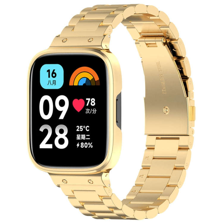 For Redmi Watch 3 Lite / Watch 3 Active 2 in 1 Three-bead Metal Watch Band with Watch Frame(Gold)