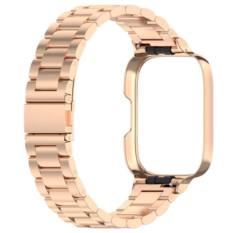 For Redmi Watch 3 Lite / Watch 3 Active 2 in 1 Three-bead Metal Watch Band with Watch Frame(Rose ...