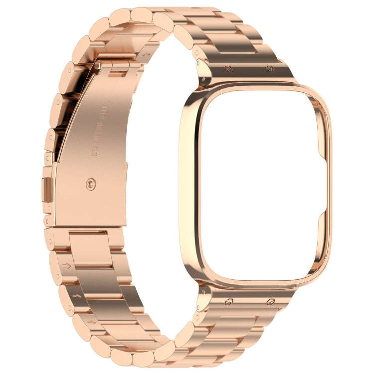 For Redmi Watch 3 Lite / Watch 3 Active 2 in 1 Three-bead Metal Watch Band with Watch Frame(Rose ...
