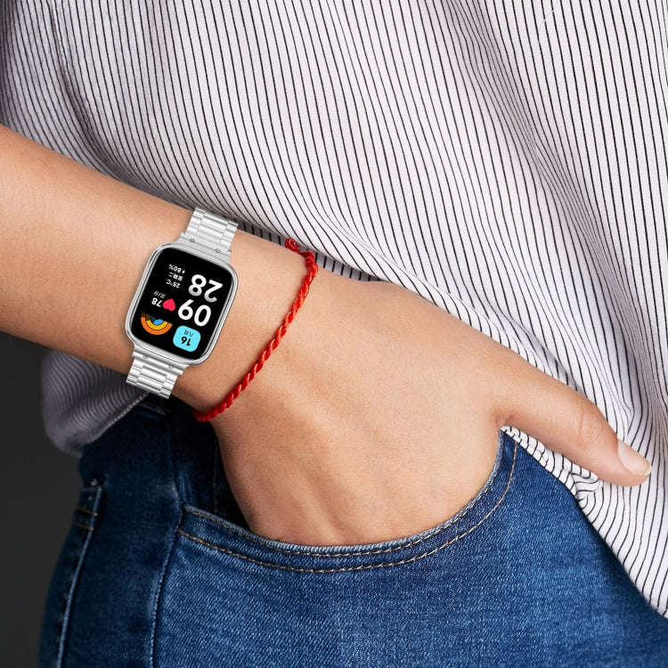 For Redmi Watch 3 Lite / Watch 3 Active 2 in 1 Three-bead Metal Watch Band with Watch Frame(Rose ...