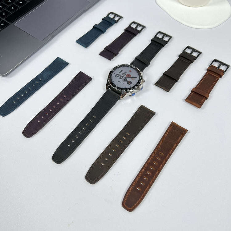 22mm Universal Retro Texture Leather Watch Band(Blue)