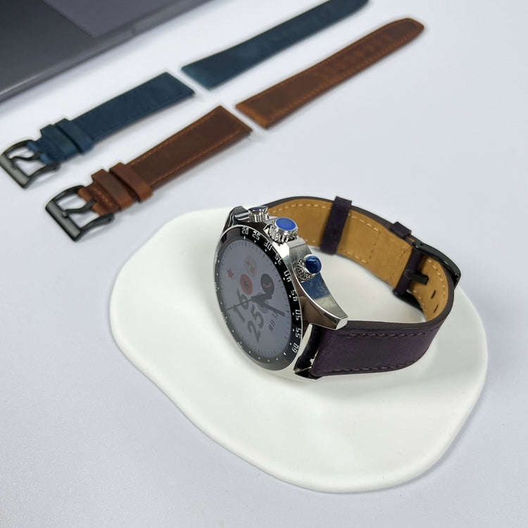 22mm Universal Retro Texture Leather Watch Band(Blue)