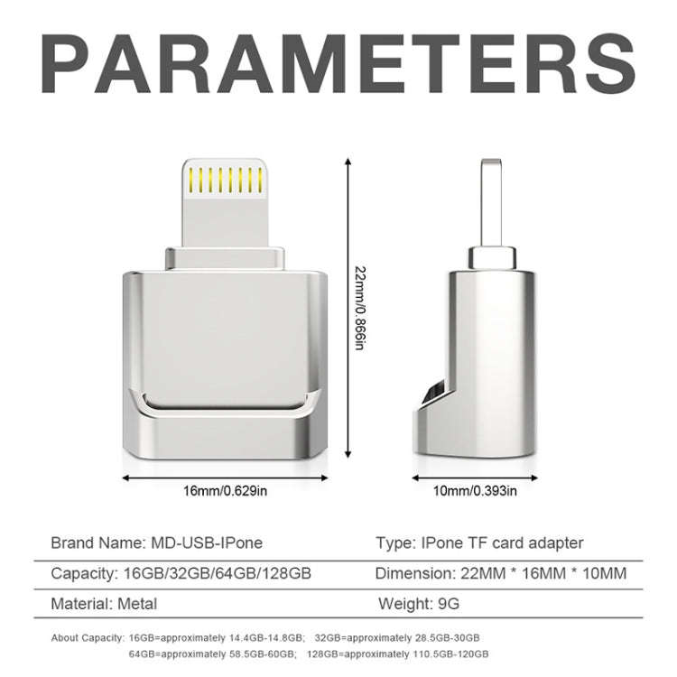 MicroDrive 8pin To TF Card Adapter Mini iPhone & iPad TF Card Reader, Capacity:16GB(Black)