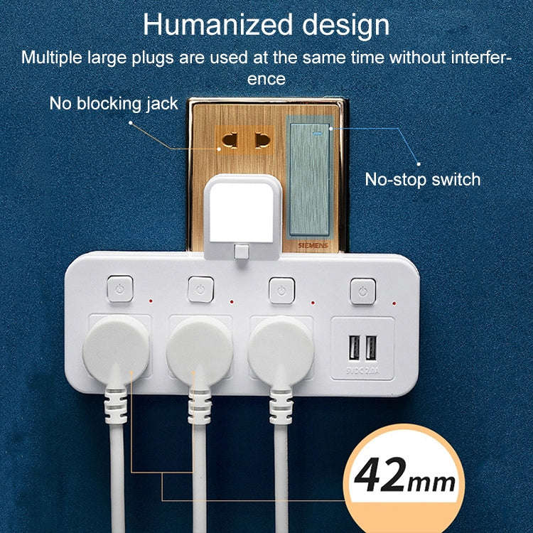 Home Office Multifunctional USB Wireless Plug Converter Plug Board 1 to 3 + 2USB, with Night Light